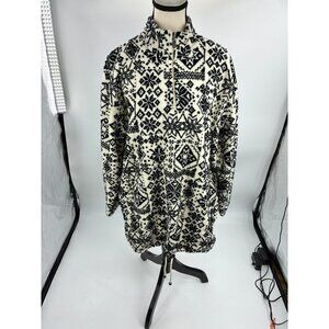 Liz Claiborne Womens L Black & White Fleece 1/4 Zip Pullover Snowflake Print